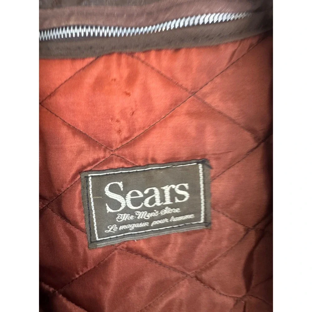 Vintage Sears Men 42 70s Brown Leather Bomber Jacket Quilted Lining CA00222